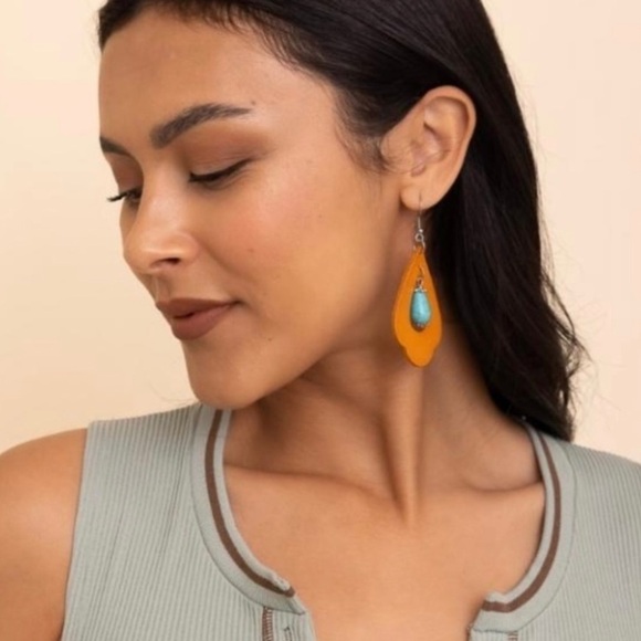 Genuine Leather Turquoise Earrings - Picture 2 of 3